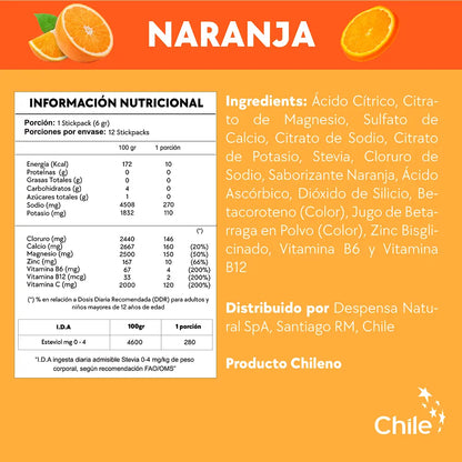 6 Cajas Electrolitos 12 Sticks Naranja (72 sticks)