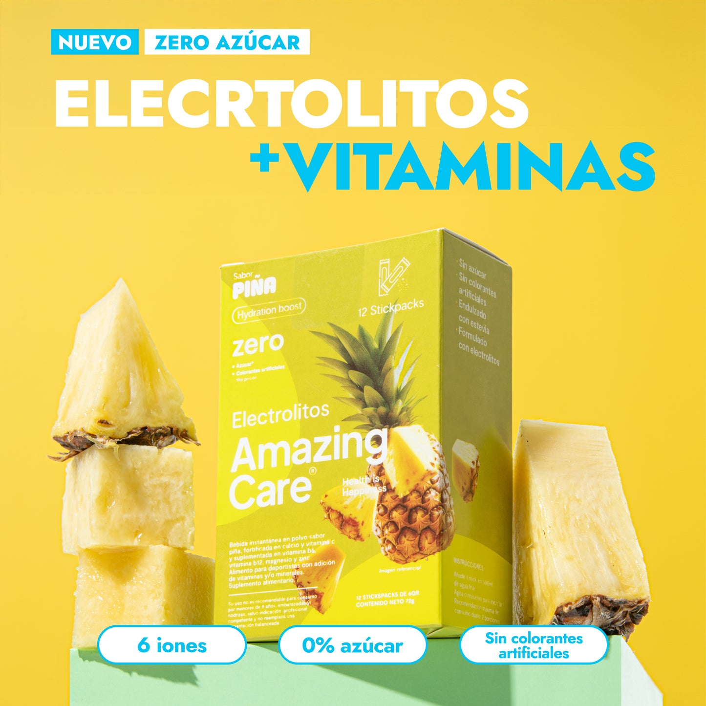 6 Cajas Electrolitos 12 Sticks Piña (72 sticks)