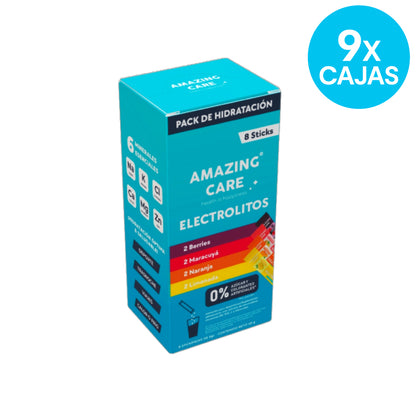 9 Cajas Electrolitos Pack Mix Sabores (72 Sticks)